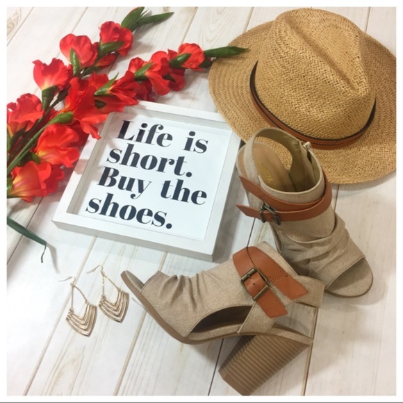 Khaki Buckle Peep Toe Bootie - Picture 4 of 4